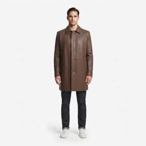 Manteau en cuir de mouton Nappa pour homme, marron vintage, coupe ajustée, étiquette personnalisée OEM - Product Image 1