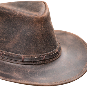 Chapeaux de cowboy en cuir marron personnalisés OEM pour hommes et femmes, style ranch américain, mode premium, chapeaux de plage australiens - Product Image 2