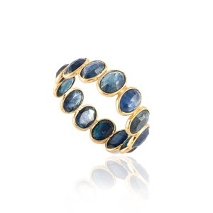 Bague de mariage éternelle en or jaune 18 carats avec saphir bleu - Product Image 3