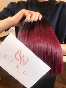 SMA ผมมนุษย์แบบสองหัวสีออมเบรเบอร์กันดีผมต่อแบบดิบคุณภาพสูงผ้าสองชั้น - Product Image 4