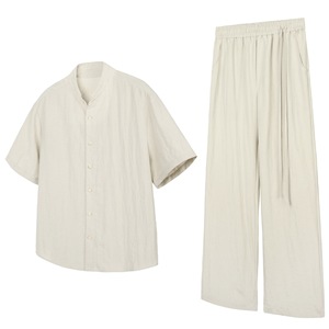Tenues en lin pour hommes, chemisier à manches longues et pantalon, ensembles 2 pièces - Product Image 2