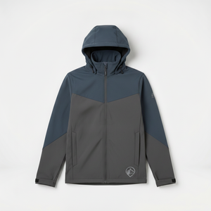 Chaqueta Softshell con Capucha para Hombre, Color Gris Marino, Cortavientos, con Cierre de Cremallera, Diseño Color Block, Estilo Deportivo, para Otoño - Product Image 4