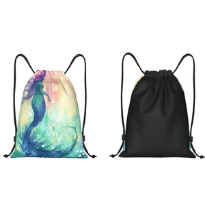 Mermaid Scale Polyester <b>Drawstring</b> <b>Backpack</b> With Sublimation Print Lightweight String Sports Bag For Fitness Travel And School - Product Image 2