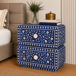Lavender Floral Resin Bone Inlay Nightstand With Drawers & Shelf Moroccan Cabinet <b>Bedside</b> End <b>Table</b> Luxury Interior Furniture - Product Image 4