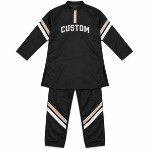 Conjunto de Kurta y Pantalón Personalizado con Bordado Musulmán, Cuello Redondo, Manga Larga, Corte Recto, Largo hasta la Pantorrilla, Ropa Tradicional para Hombre, Pantalones Jogger - Product Image 4