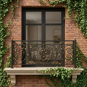 Luxury Brass and Iron Balcony Hand <b>Railing</b> with Elegant Floral Patterns and Golden Decorative Accents Wall mounted durable - Product Image 1