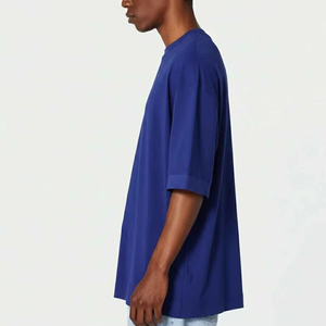 Nueva Camiseta de Algodón Azul Oversize para Hombre, Estilo Urbano Casual de Verano, Hombros Caídos, Cuello Redondo, Manga Corta, Venta al por Mayor de Fábrica - Product Image 2