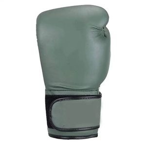 Leather Boxing Gloves Training Adjustable Wrist <b>Strap</b> <b>Velcro</b> Closure Adult Green - Product Image 3
