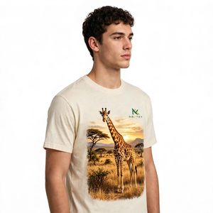 NEXTEX Unisex <b>Giraffe</b> Savanna <b>T</b> <b>Shirt</b> Cream Soft Cotton Jersey Crew Neck Casual Tee - Product Image 3