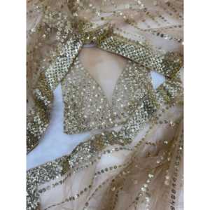 Sari de organza hecho a mano por diseñador, para fiesta, con bordado de lentejuelas. - Product Image 6