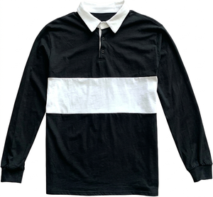 Polo à manches longues en coton noir et blanc, style rugby, streetwear, mode, respirant et à séchage rapide - Product Image 1
