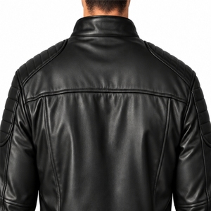 Men <b>Leather</b> <b>Jacket</b> Custom Solid Stand Collar <b>Jacket</b> Color Zip Front Stand Collar <b>Long</b> Sleeves Modern Design Fashion <b>Jacket</b> - Product Image 6