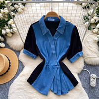 Blusas Casuales de Mezclilla de Manga Corta para Verano, Camisas Sólidas para Mujer, Tops Casuales para Dama, Ropa al por Mayor para Mujer