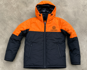 Custom Men's <b>Waterproof</b> Hooded Puffer <b>Jacket</b> Winter Windproof Insulated Outdoor Thermal Coat Orange Black Full Zip <b>Parka</b> OEM ODM - Product Image 6