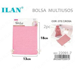 Borsa multiuso Ilan 13x18 cm 2 pezzi Sacchetto portaoggetti in tessuto rosa - Product Image 1