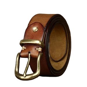 Cinturón vaquero de cuero de vaca genuino para hombres de alta calidad 3,8 CM con cinturón de vaquero con hebilla de latón de diseñador de lujo - Product Image 1