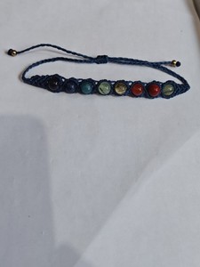 Handmade Blue Macrame Beaded <b>Bracelet</b> With Natural Stone Inlay Boho Style Unisex Everyday Wear <b>Adjustable</b> Jewelry - Product Image 3