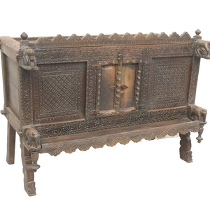 Haswani Handicrafts Antique Wooden Majuce Chest Hand Carved Storage <b>Cabinet</b> Vintage <b>Rustic</b> Decorative Trunk - Product Image 1