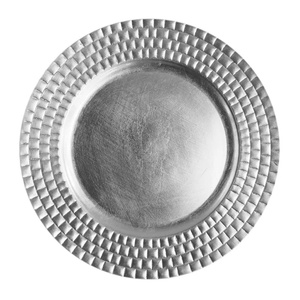 Assiette de service moderne en métal argenté texturé, bord martelé artisanal, élégante vaisselle pour événements et repas haut de gamme - Product Image 4
