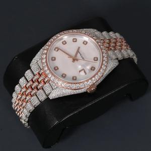 Unisex Luxury Moissanite Diamond <b>Watch</b> Stainless Steel and <b>18K</b> <b>Gold</b> Two-Tone Plated Quartz Movement Fine Fashion Jewelry - Product Image 2