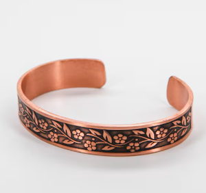 Pure Copper Open Cuff <b>Bangle</b> Bracelet <b>Engraved</b> Vintage Interlocking Grid Motif Solid Copper Adjustable Thin Wristband Unisex - Product Image 3