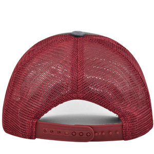 Gorra Trucker Personalizada al por Mayor de Dos Tonos, Azul Vaquero Lavado, con Visera Curva, Frente de Algodón Gris Oscuro y Malla Transpirable Color Borgoña - Product Image 2