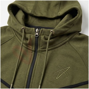 Ensemble de survêtement à capuche vert olive pour homme, manches longues, fermeture éclair sur le devant, couleur unie, respirant, décontracté, pour l'automne, coupe classique - Product Image 4