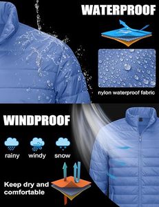 Men's Lightweight <b>Packable</b> Down Coat Waterproof Winter Hooded <b>Jacket</b> 100% Filling Stand Collar Front Logo Casual Storage Pouch - Product Image 4