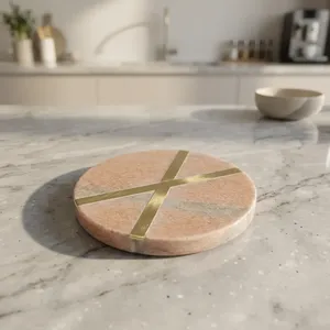 Export Quality Round <b>Marble</b> <b>Coaster</b> Set Premium Natural Stone Drink <b>Coasters</b> Durable Waterproof Heat Resistant for Home Office - Product Image 3