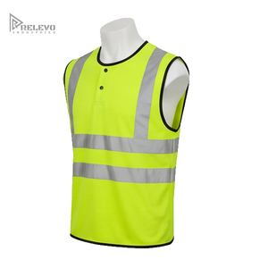 เสื้อกั๊กนิรภัยสำหรับงานอุตสาหกรรม สีเหลืองนีออน ตัดเย็บด้วยแถบสีดำแบบคู่ สะท้อนแสงแนวนอนสองเส้น - Product Image 3