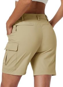 Women's High Waist Cargo Shorts Solid Olive Green Quick Dry Polyester Casual Pants With Pockets Button Fly Regular Fit Shorts - Product Image 3