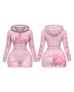 2026 Women's 2-Piece Street Sportswear Set Hooded Full-Sleeve T-Shirt and <b>Knee</b>-Length Shorts Breathable Non-Pilling - Product Image 5