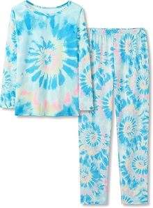 Ensemble de pyjama à manches longues Tie Dye, taille élastique, en coton tricoté, vêtements de nuit décontractés pour hommes, motif bleu clair, rose, blanc - Product Image 3