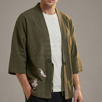 Veste Kimono Japonaise Décontractée et Confortable pour Homme, Hiver, Col Montant, Tissu Lavé Écologique et Respirant, Matière Durable, Façade OEM