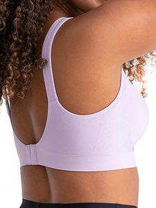 Soutien-gorge de sport pour femme Top Class 2026, violet clair, col rond, maintien moyen, respirant, écologique, avec logo frontal, vente en gros - Product Image 2