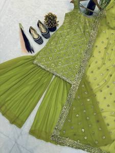 Trajes Salwar Kameez Sharara para Mujer, Diseño Reversible, Corte Ajustado, Largo Midi, Tela Faux Georgette, Ideal para Diwali, Invierno, Verano, Bodas y Fiestas - Product Image 5
