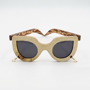 Handmade Cat Eye Wooden <b>Sunglasses</b> with Dangling Pearl Charm Luxury <b>Leopard</b> <b>Print</b> Eco-friendly Wood Eyeglasses Frame for Women - Product Image 1