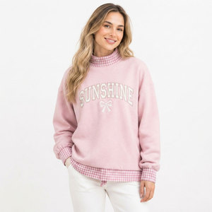 Sweat-shirt à col roulé pour femme, coupe régulière, marron à col à carreaux, imprimé lettres Denver, respirant, pour tenue décontractée d'automne - Product Image 4