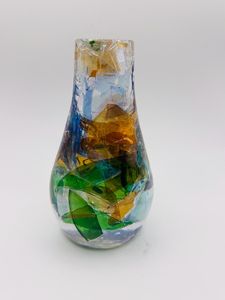 Jarrón de Vidrio Fundido Hecho a Mano |   Escultura de Arte Abstracto Colorida, Jarrones de Resina en Azul, Verde y Amarillo - Product Image 2