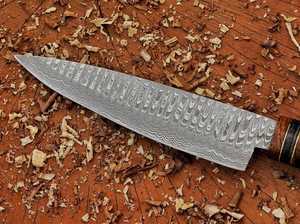 Best Supplier Cooking Personalized Santoku Chef <b>Knife</b> Sharp Handmade Damascus Steel Serrated Edge Wooden Handle Leather Sheath - Product Image 3