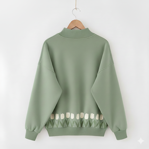 Sudadera de punto con cuello simulado y estampado oversize para mujer, estilo casual de invierno, top de moda urbana para uso diario. - Product Image 1