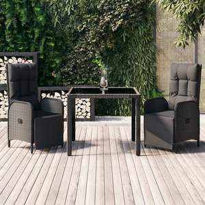 Ensemble de salle à manger de jardin moyen en rotin PE noir avec acier thermolaqué – Mobilier d'extérieur élégant - Product Image 1