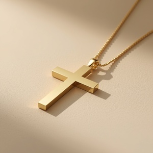 Colgante de Cruz Cristiana Minimalista de Lujo en Oro Sólido de 14K, Elegante Joyería Religiosa Fina en Platino Pt950 - Product Image 6
