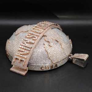 Pendentif Carte du Monde Moissanite Iced Out Or Rose Argent Hiphop Coupe Baguette Micro-Pavé Breloque de Fête - Product Image 4