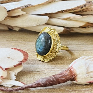 New Arrival Flower Shape <b>Ring</b> Labradorite Gold Plated Brass <b>Ring</b> Vintage Statement Floral <b>Ring</b> Ethnic <b>Chunky</b> Wholesale <b>Ring</b> - Product Image 5
