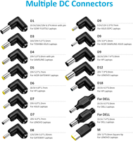Chargeur universel pour ordinateur portable 65W, adaptateur secteur AC/DC avec 16 prises compatibles avec Lenovo, HP, Dell, Acer, Asus, Samsung, Toshiba