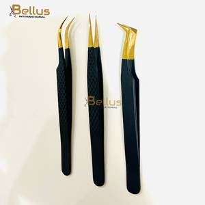 Pinzas para Pestañas Bellus International 5Wholesale, Punta de Fibra Negra Dorada, Agarre Fuerte, Acero Inoxidable, para Cejas y Pestañas - Product Image 5