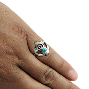แหวนเงินแท้ 925 ทำมือ ประดับด้วยพลอยเทอร์ควอยซ์ทรงกลม แหวนเงินแท้ 925 ดีไซน์โบฮีเมียน สำหรับสาวๆ - Product Image 3