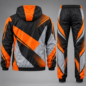 Ensemble de survêtement à capuche pour homme, imprimé géométrique, fermeture éclair intégrale, jogging sportif, séchage rapide, polyester, tenue d'automne, ensemble 2 pièces - Product Image 3