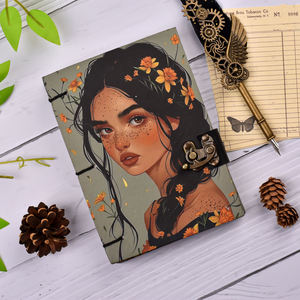 <b>A5</b> Floral Portrait Handmade Paper Journal | Eco Friendly Hardcover Lock Diary <b>Notebook</b> with Artistic Cover Design Gift Set Daily - Product Image 1